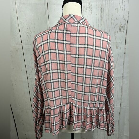 ‼️final must bundle‼️ Jun Ivy Blush Pink Checkered Blouse Shirt Ruffled - Picture 6 of 7